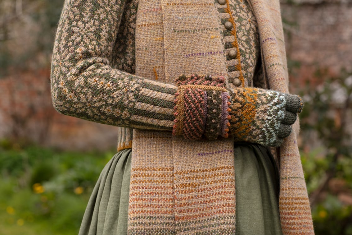 Woven and hand knitted designs by Alice Starmore in Hebridean 2 Ply