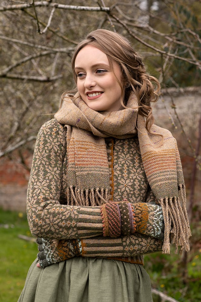 Woven and hand knitted designs by Alice Starmore in Hebridean 2 Ply